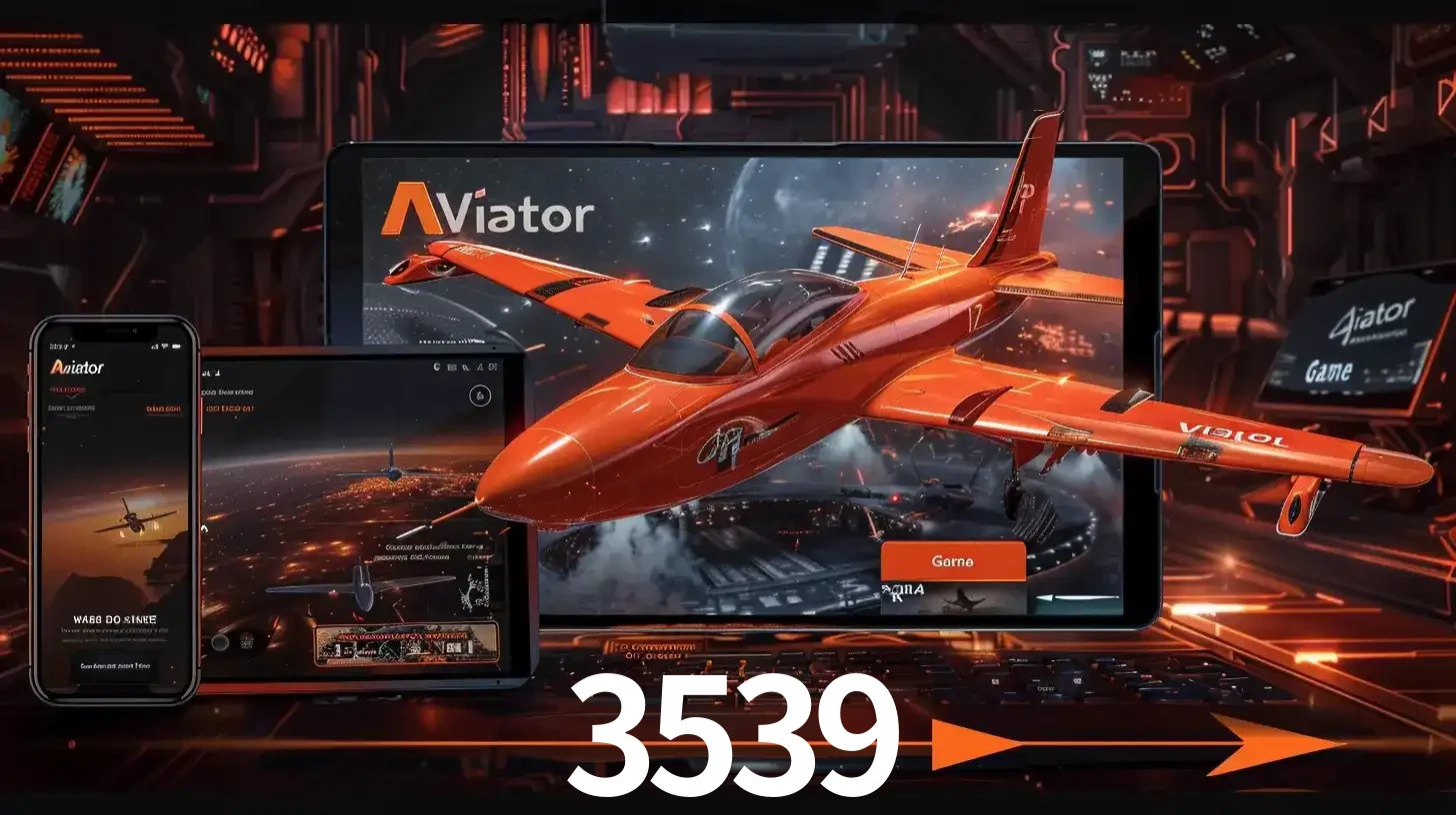 Apresentação tecnológica do jogo Aviator com um avião saindo da tela de um tablet, demonstrando a experiência imersiva em múltiplos dispositivos no 3539.